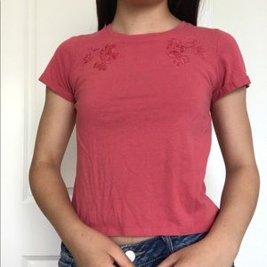 Flower Embroidery Pink Baby Tee